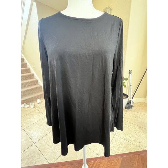 EILEEN FISHER Fine Tencel Jersey Jewel Neck A Line Top Black Womens Sz Small - Picture 2 of 6